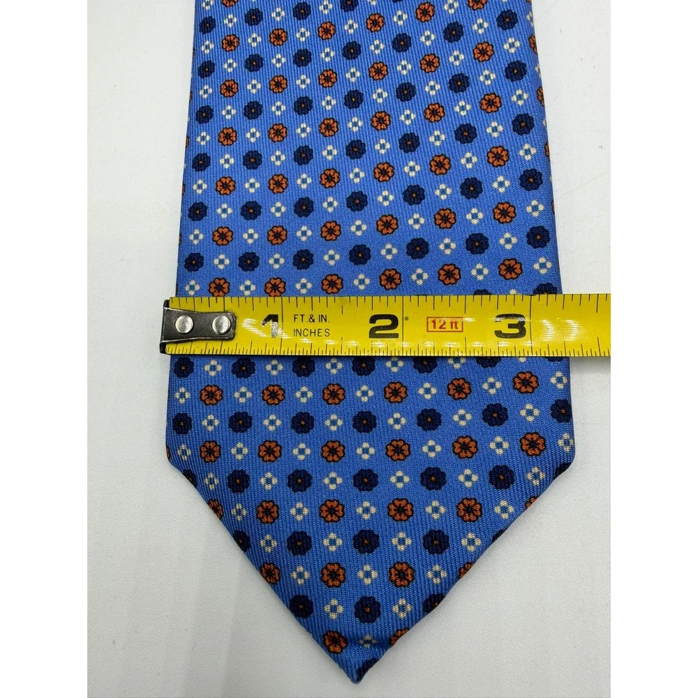 Sartoriale by David Mens Blue Orange Silk Medallion Geometric Tie Made in Italy